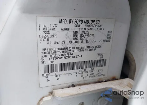 2008 Ford F-250 Xl from USA, damaged, VIN 1FTSW21RX8EC82744